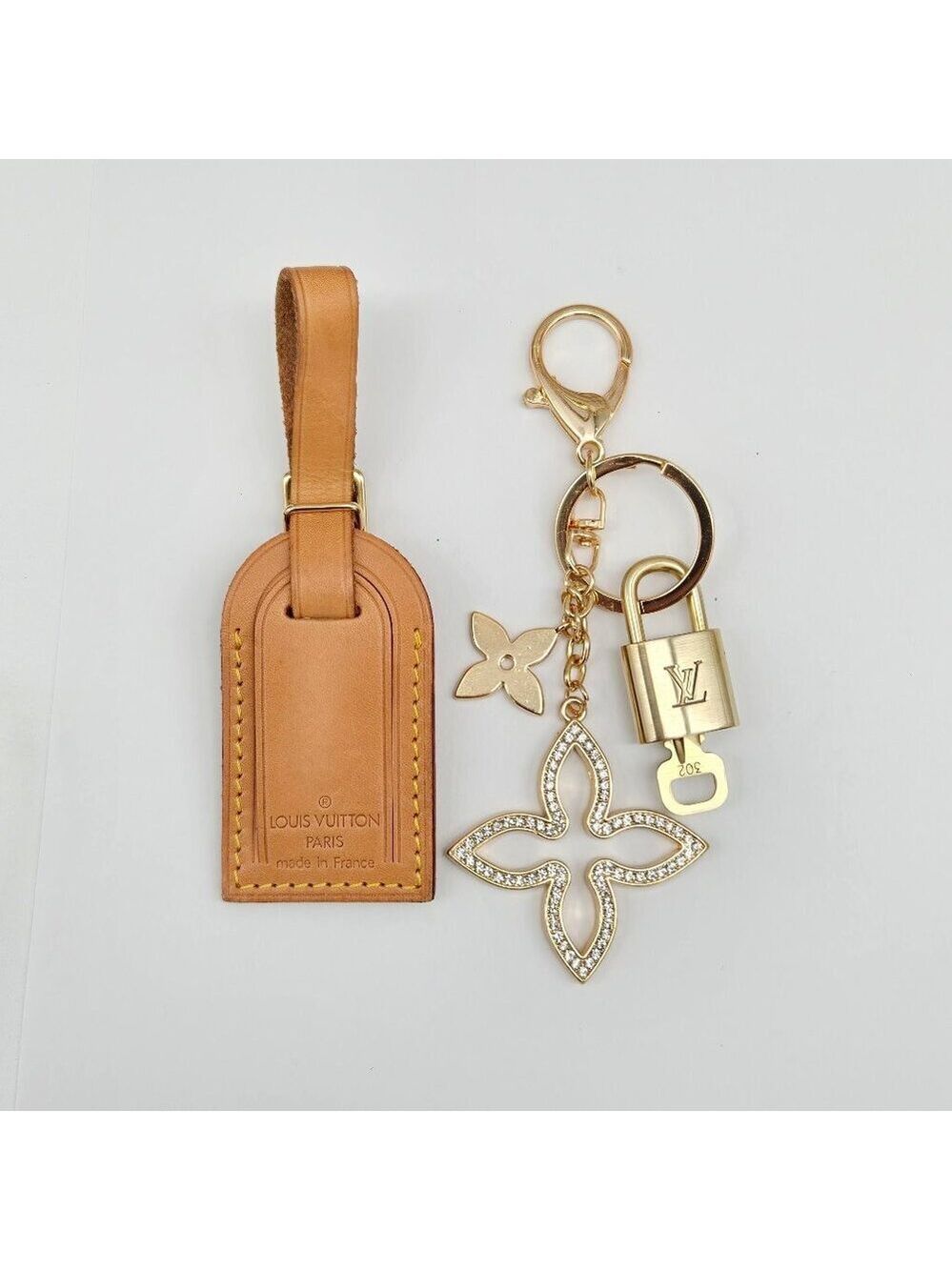 Authentic Louis Vuitton Luggage Nametag and Gold Padlock with Unbranded Keycharm